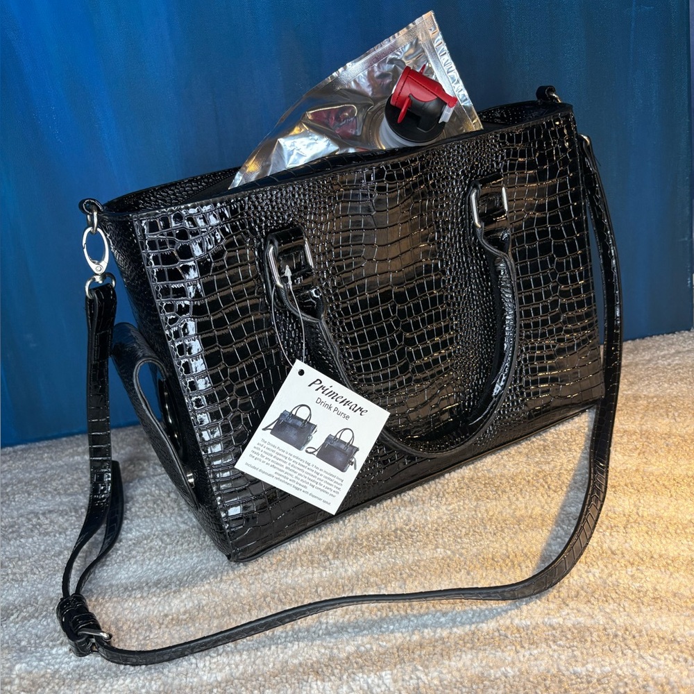 🆕 NWT Drink Purse Primeware Black Crocodile Alligator Wine Bag handbag satchel